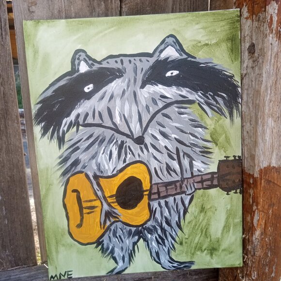 Raccoon Playing Guitar Painting - Picture 5 of 6